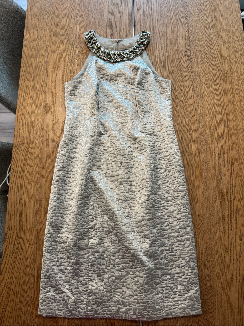 Teri Jon By Rickie Freeman Embellished Jacquard Cocktail Dress Champagne Wedding